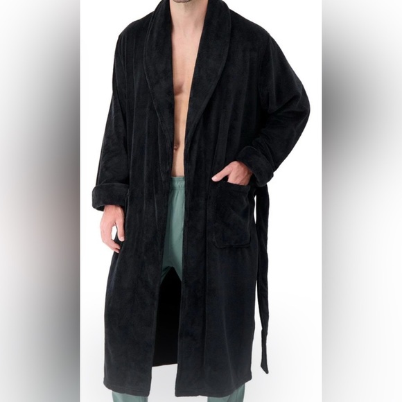 Heat Holders Men’s Spa Robe. Black Plush. One size fits most. - Picture 4 of 6